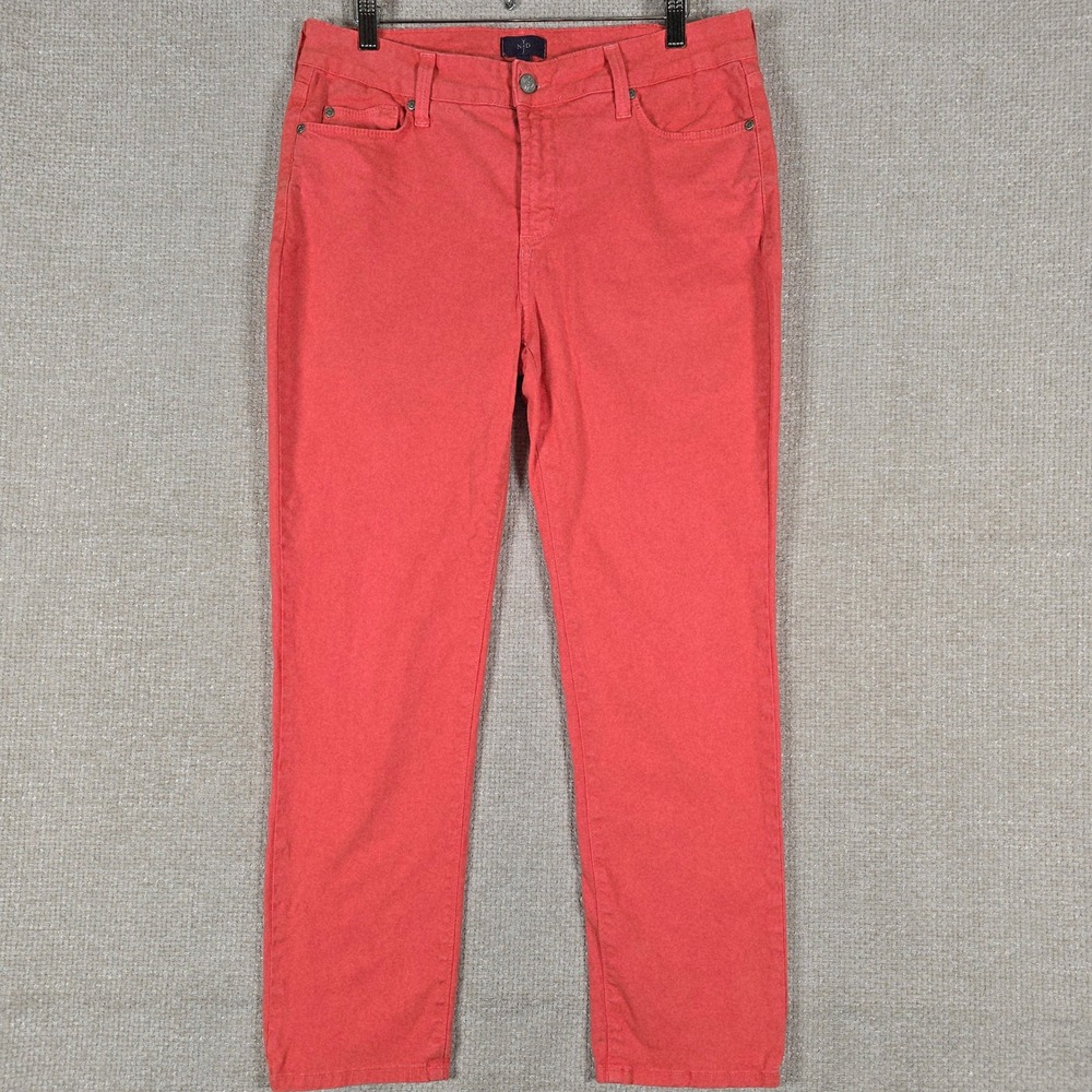 NYDJ Marilyn Straight Leg Pants Coral Pink Lift Tuck Stretch Womens 10 USA